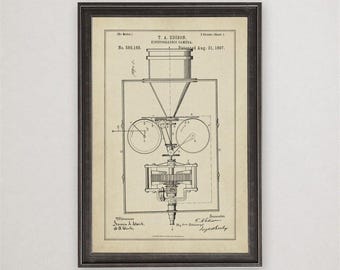 Thomas Edison Motion Picture Camera Patent Print, 1897, Vintage Invention Drawing, Industrial Wall Art Gift