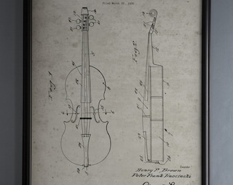 Violin Blueprint Print, Vintage Music Room Wall Decor, Violin Lover Gift