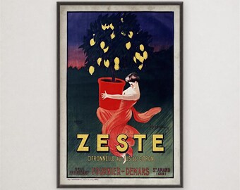 Zeste Citronelle Poster Print, Vintage French Lemon Beverage Art, Art Nouveau Kitchen Wall Art