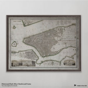 Vintage Manhattan New York Map Print c.1850s, Antique NYC Island Street Map, Manhattan Wall Art Decor