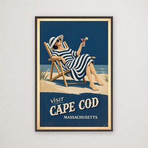 Vintage Cape Cod Travel Poster, Massachusetts Beach Vacation Wall Art