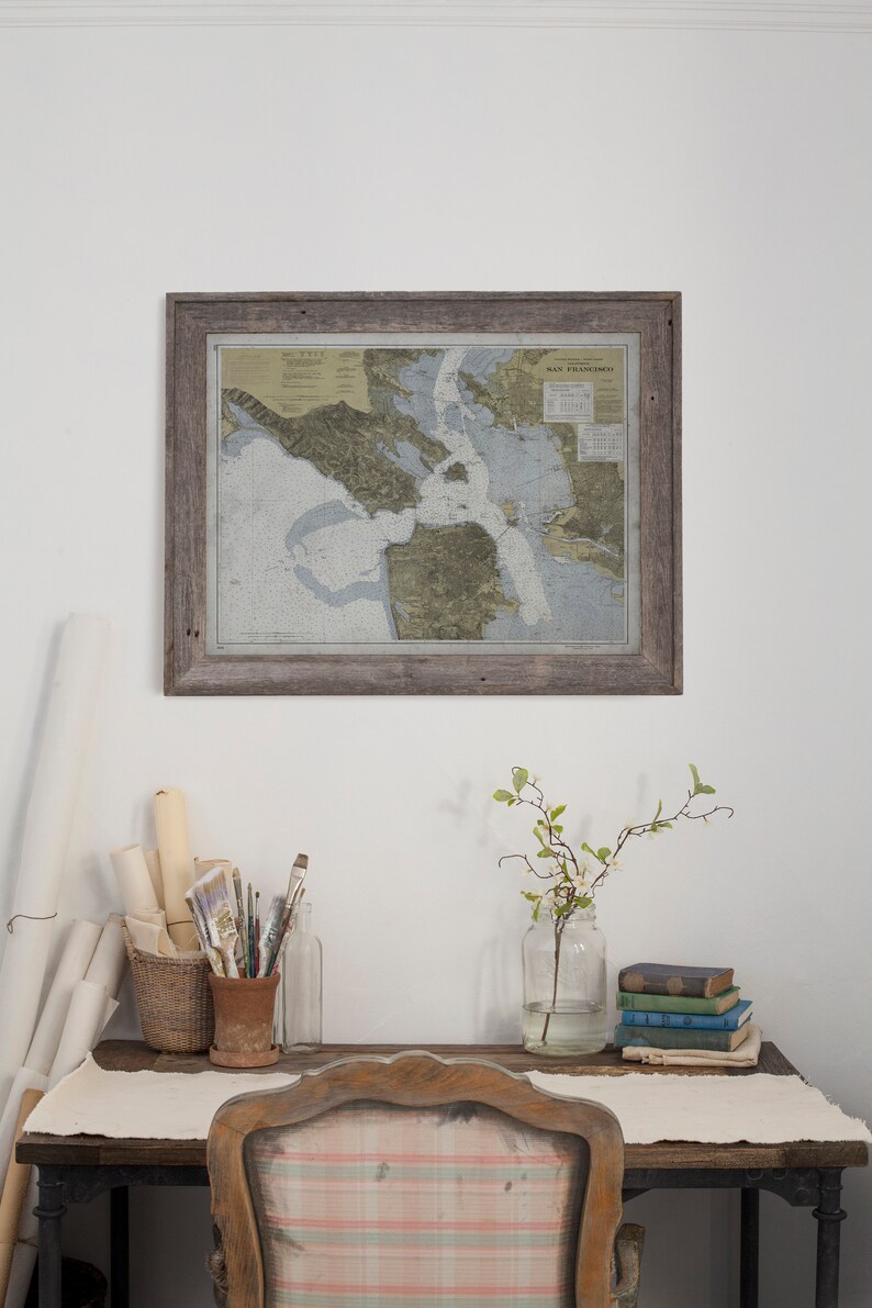 Circa 20th C. Nautical Map of the Bay Area Vintage Wall Art Home Decor Framed Options Available San Francisco Bay Area Map