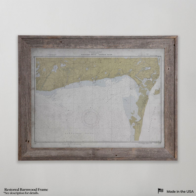 Chatham Cape Cod Nautical Map, Nantucket Sound Coastal Art, Cape Cod