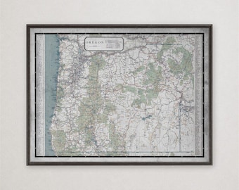 Oregon Road Map Print, Vintage Pacific Northwest Highway Map, Oregon Travel Wall Art Gift