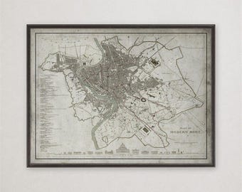 Vintage Rome Map Print, Roma City Street Plan, Italian Travel Wall Art Decor Gift