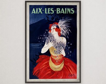 Aix les Bains Travel Poster, Vintage French Spa Art Deco Wall Art, Lake Bourget Decor