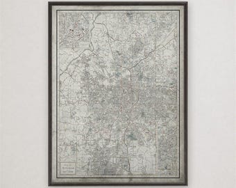 Mapa antiguo de Atlanta, mapa de calles de la ciudad de Georgia, decoración de pared estilo loft para oficina o loft.