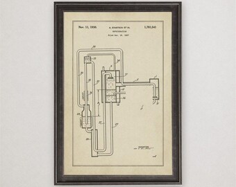 Einstein–Szilard Refrigerator Patent Print, 1930, Vintage Invention Drawing, Industrial Wall Art Gift