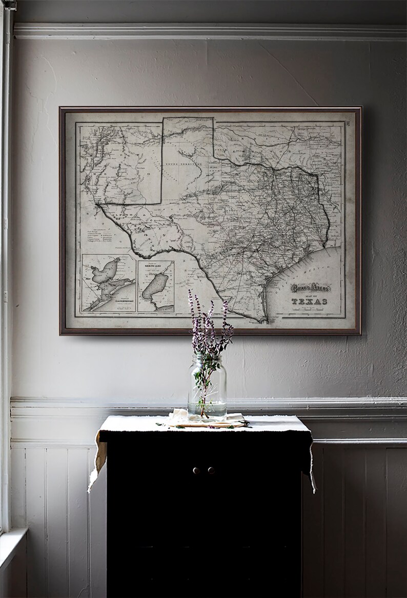 Texas Map, Vintage Map of Texas, Framed Map Options, Texas State Map