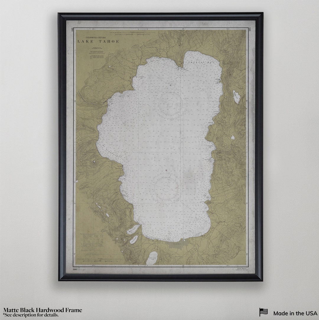 Tahoe Nautical Map, Vintage Tahoe Chart, Antique Tahoe Wall Decor