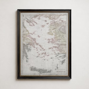 Aegean Sea Nautical Chart, Greek Islands Map, Vintage Mediterranean Wall Art image 1
