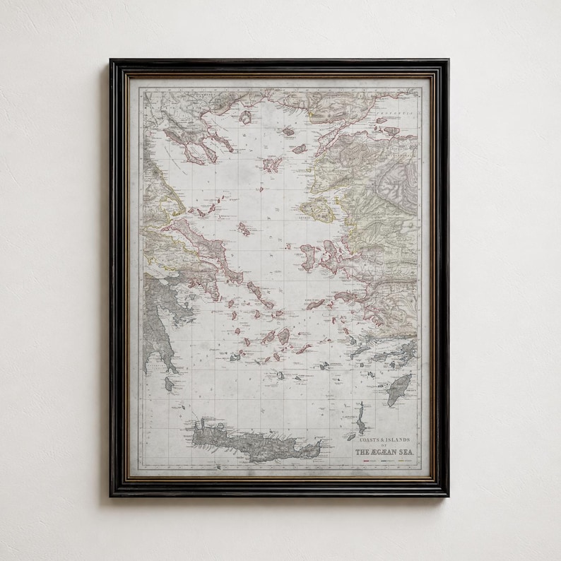 Aegean Sea Nautical Chart, Greek Islands Map, Vintage Mediterranean Wall Art image 1