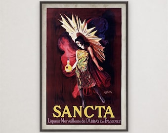 Vintage Sancta Liqueur Poster, Cappiello French Herbal Spirit Bar Wall Art