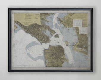 Vintage San Francisco Bay Map Nautical Chart Print c.1900s, Golden Gate Home Decor