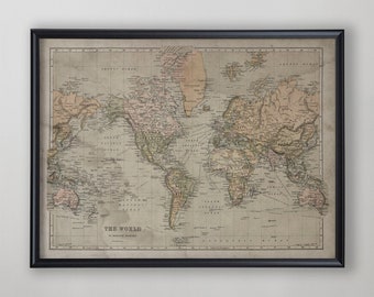 World Map, Vintage World Map, Map of the World, Vintage Wall Art,  Vintage Wall Art,  Vintage Wall Decor