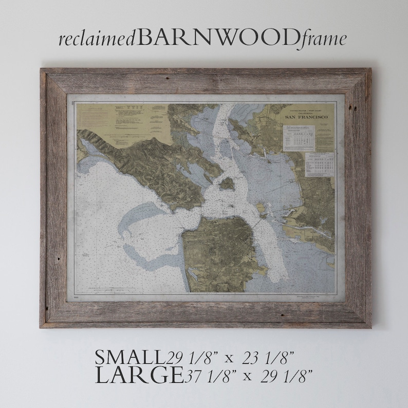 Circa 20th C. Nautical Map of the Bay Area Vintage Wall Art Home Decor Framed Options Available San Francisco Bay Area Map