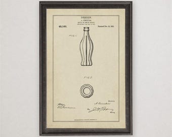 Alexander Samuelson Bottle Design Patent Print, 1915, Vintage Industrial Drawing, Bar & Kitchen Wall Art