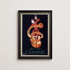 Vintage Bitter Campari Poster Print, Italian Aperitif Wall Art, Red Bar Cart Decor, Classic Liquor Advertising Poster