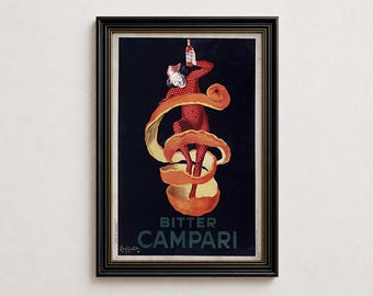 Poster vintage di Campari Bitter, decorazione murale a tema aperitivo italiano, arredamento per carrello bar rosso, poster pubblicitario classico di liquori