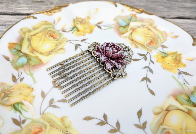 Red Flower Hair Comb Victorian Style Hair Comb Vintage Style Hair Comb