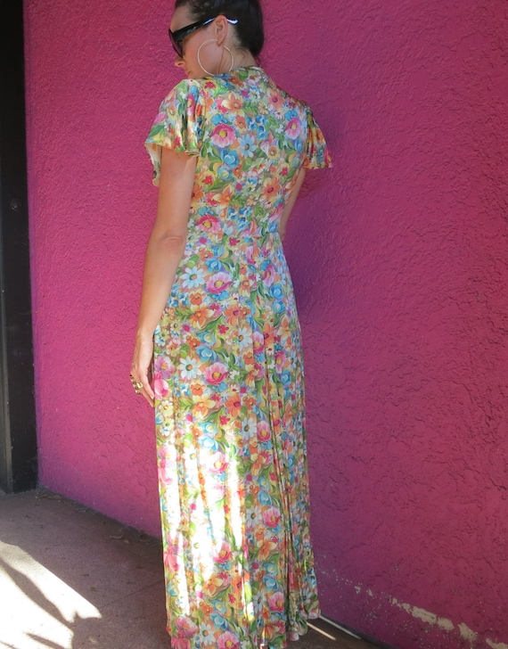 Vintage floral 40's  maxi dress with flutter slee… - image 2