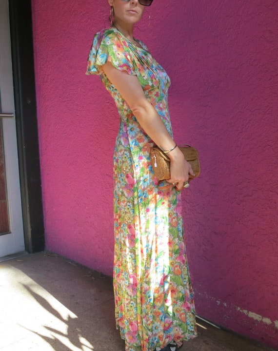 Vintage floral 40's  maxi dress with flutter slee… - image 3