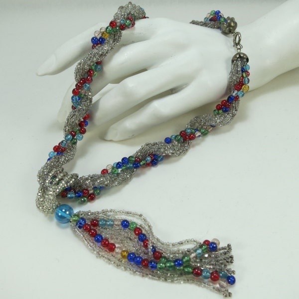 1920's Twisted Beaded Necklace with Tassel