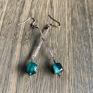 Green Eyed Monster: OOAK, rough cut emerald, emerald stone, emerald jewelry, emerald earrings, copper earrings, semi precious stone