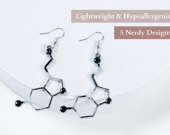 Serotonin Molecule Earrings - Quirky Science Jewelry - Happy Resin Earrings - Fun Teacher Gift - Christmas Gift - Geeky Stocking Stuffer