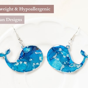 Whimsical Whale Earrings - Blue Whale Dangle Earrings - Colorful Ocean Life Jewelry - Summer Statement Earrings - Fun Beach Lover Jewelry