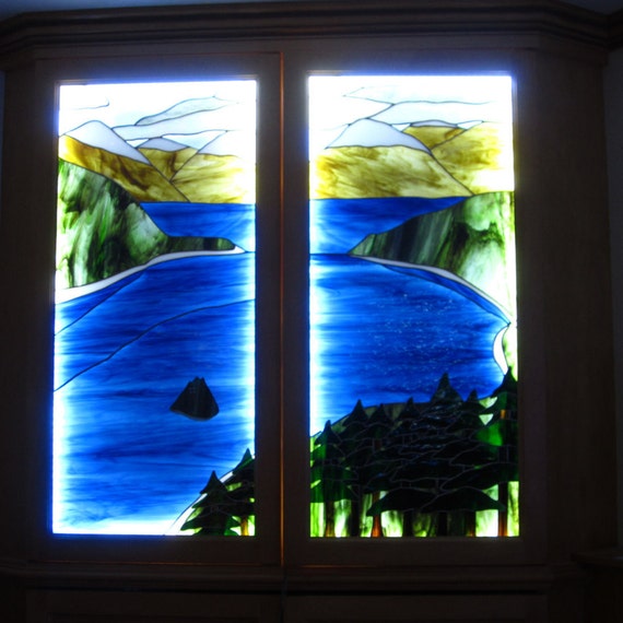 Custom Stained Glass Cabinet Doors Emerald Bay Lake Etsy