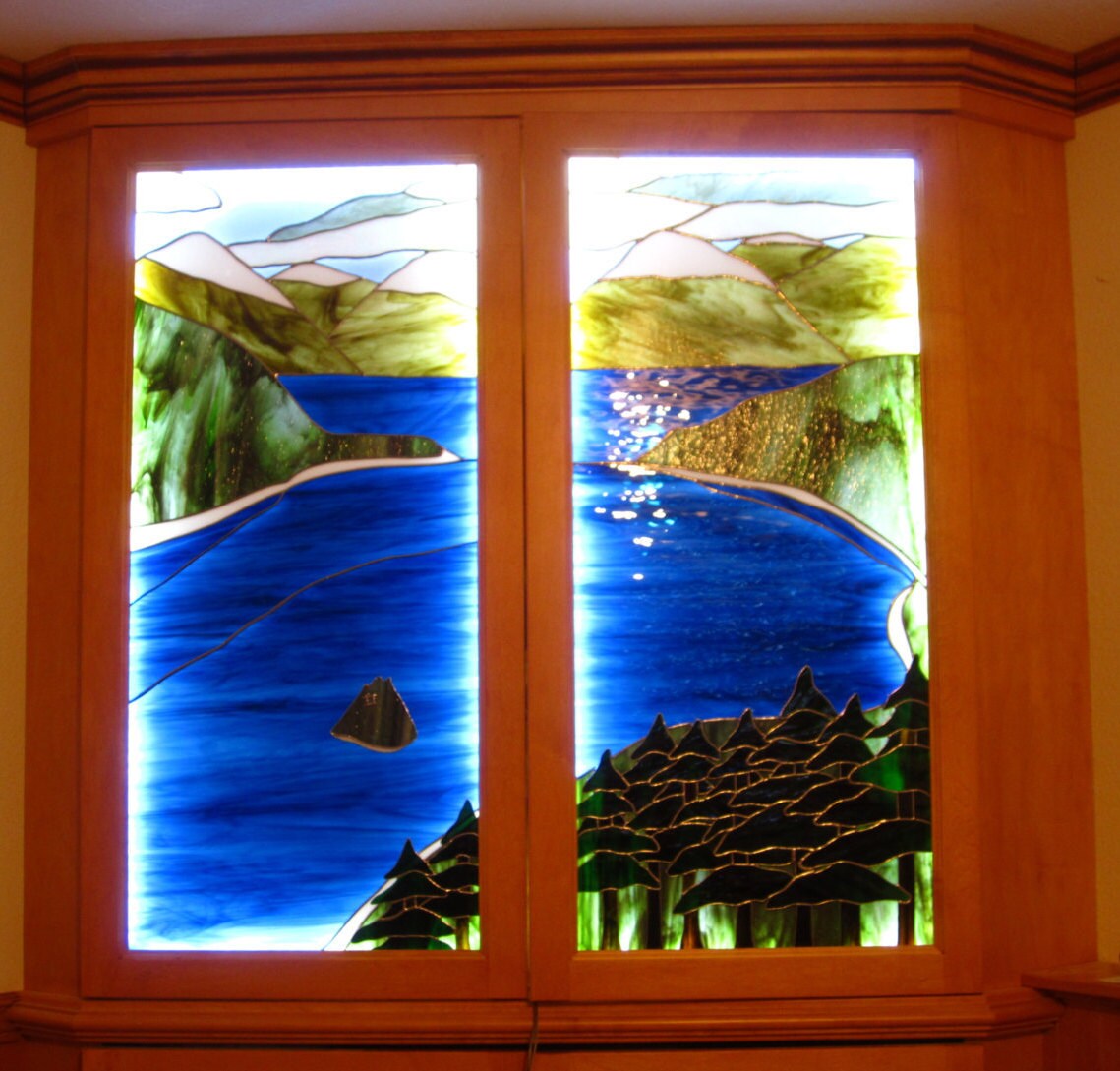 Custom stained glass doors Emerald Bay Lake Etsy