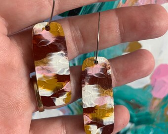 unique earrings bright earrings handpainted earrings fun colourful jewellery Abstract Art wearable art textured earrings