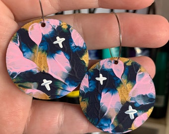 unique earrings bright earrings handpainted earrings fun colourful jewellery Abstract Art wearable art textured earrings