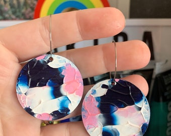 unique earrings bright earrings handpainted earrings fun colourful jewellery Abstract Art wearable art textured earrings