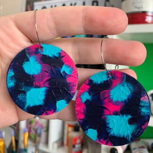 unique earrings bright earrings handpainted earrings fun colourful jewellery Abstract Art wearable art textured earrings