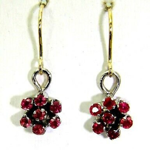 Antique Ruby 9ct White & Yellow Gold Dropper Earrings