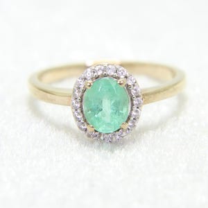 Emerald & White Zircon Cluster 9ct Yellow Gold Ring size J ~ 4 3/4
