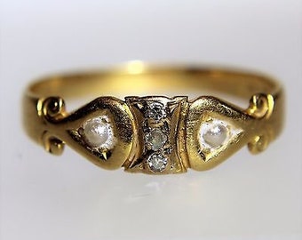 Victorian 1893 Diamond Pearl 18ct Rich Yellow Gold Ring Size S ~ US 9 1/4