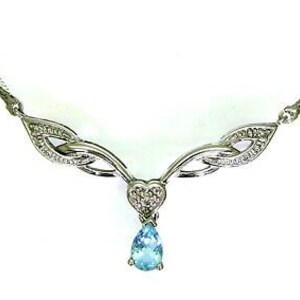 Stunning Pear Topaz & Diamond 9ct White Gold Necklace 18"