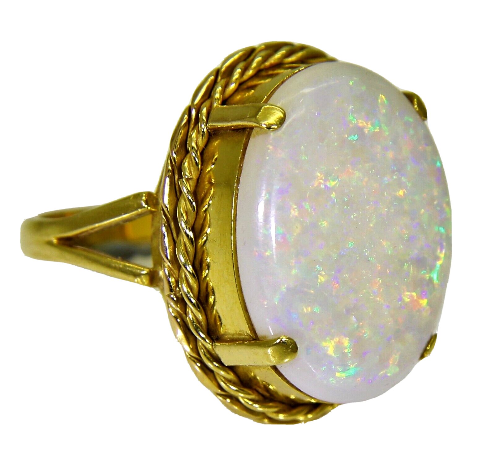 Bague En Or Jaune 18K Sertie D'opales Et Zircons - Taille 56 Occasion