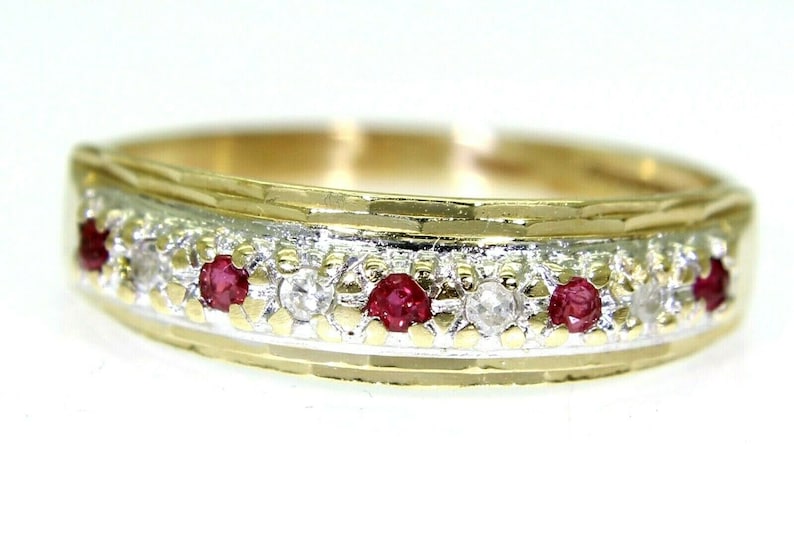 9ct Yellow Gold Ruby and Diamond Half Eternity Ring LARGE SIZES 9ct Yellow Gold Ruby and Diamond Half Eternity Ring LARGE SIZES