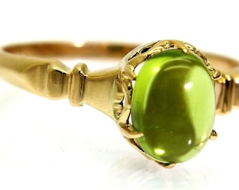 Peridot Cabochon 18ct Rose Gold Solitaire ring size O ~7 1/4