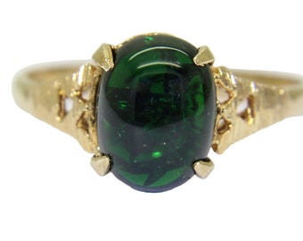 RESERVED*Vintage Green Tourmaline Cabochon 9ct Yellow Gold Ring size N ~ 6 3/4