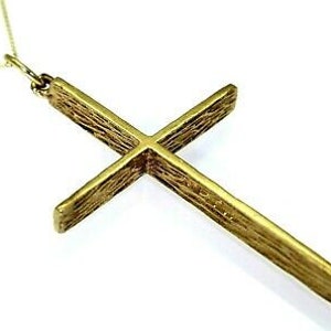 Vintage Large Slim Cross 9ct Yellow Gold Pendant & 18&quot; Chain