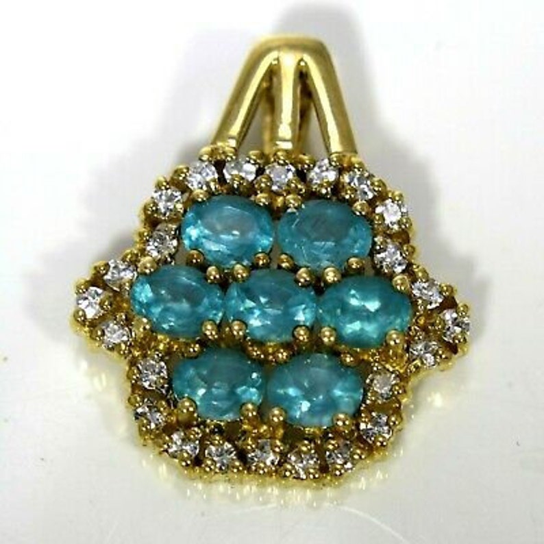 Heavy Blue Apatite and White Topaz Cluster 9ct Yellow Gold Pendant