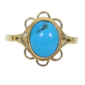 Vintage Turquoise 9ct Yellow Gold ring Q ~ US 8 1/4