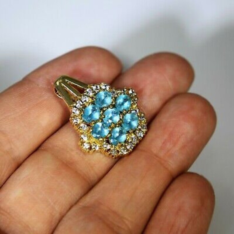 Heavy Blue Apatite and White Topaz Cluster 9ct Yellow Gold Pendant