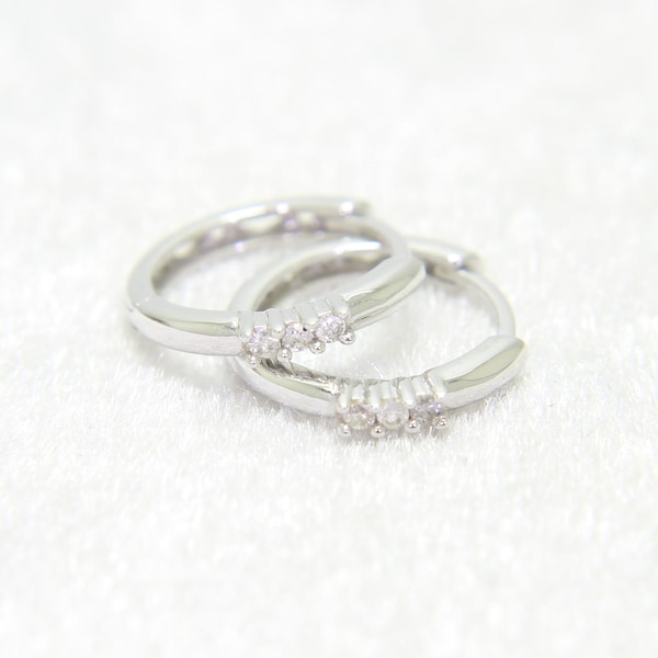 Small 0.10ct Diamond Trilogy 18ct White Gold Clicker Hoop Earrings