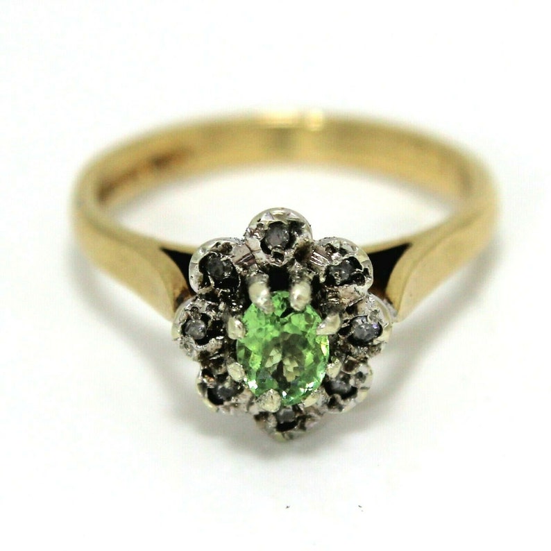 Verdilite Tourmaline /& Diamond 9ct Yellow Gold Oval Cluster Ring size L 12 ~ 6